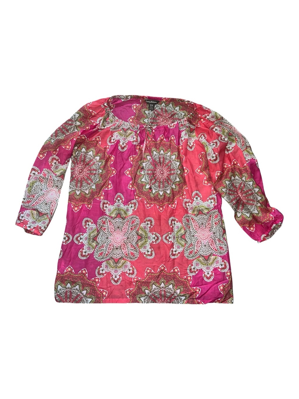 Tommy Bahama Women’s pink paisley Mosaic Print Peasant Blouse size M